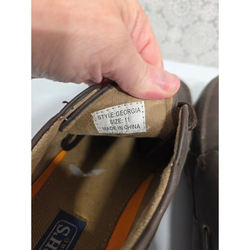 Smiths Workwear Mens Georgia Style Brown Leather Lace Up‎ Boat Shoes Size 11